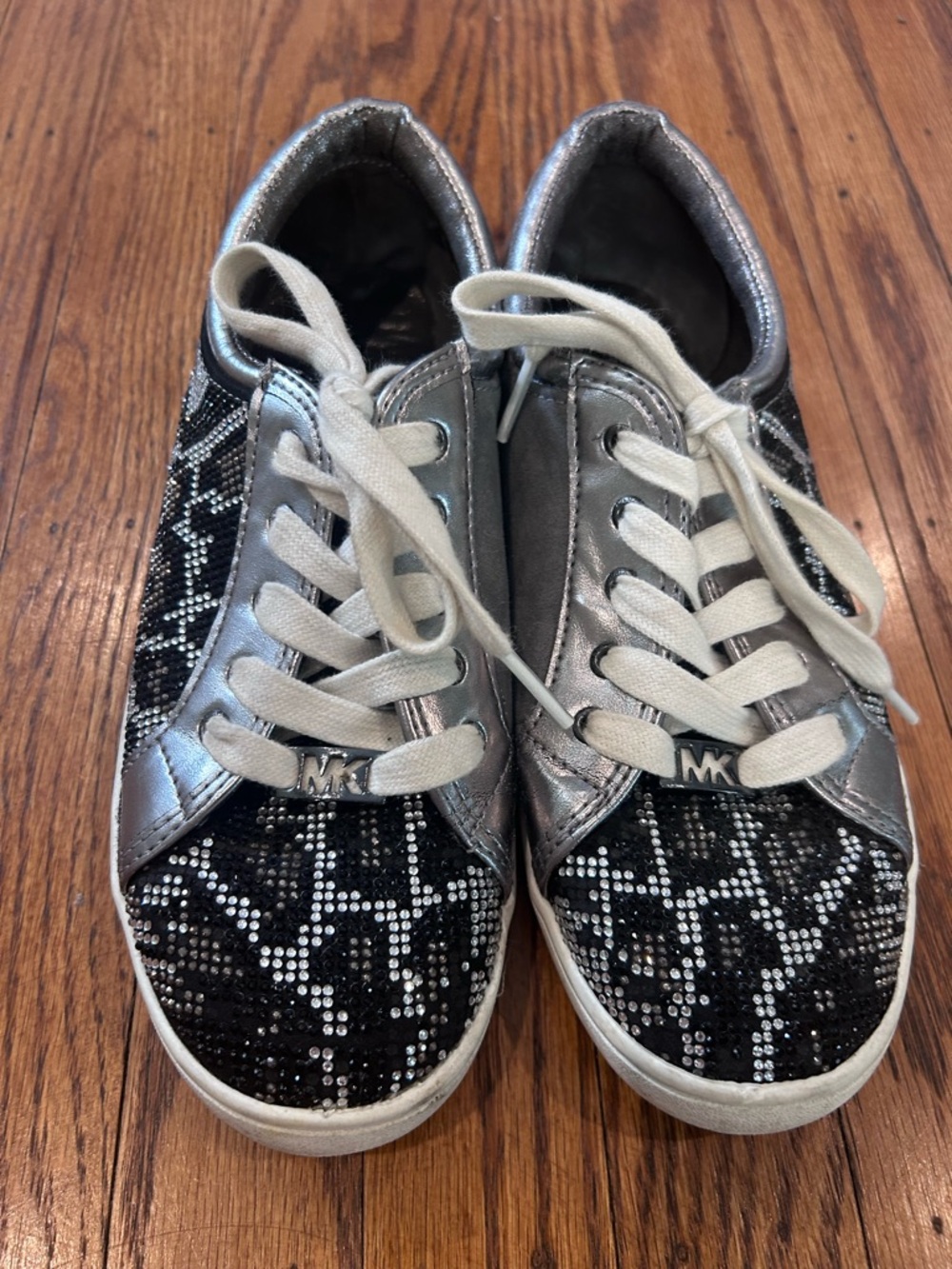 Michael Kors Black and Silver Sequin  Lace-Up Sneakers - size 5